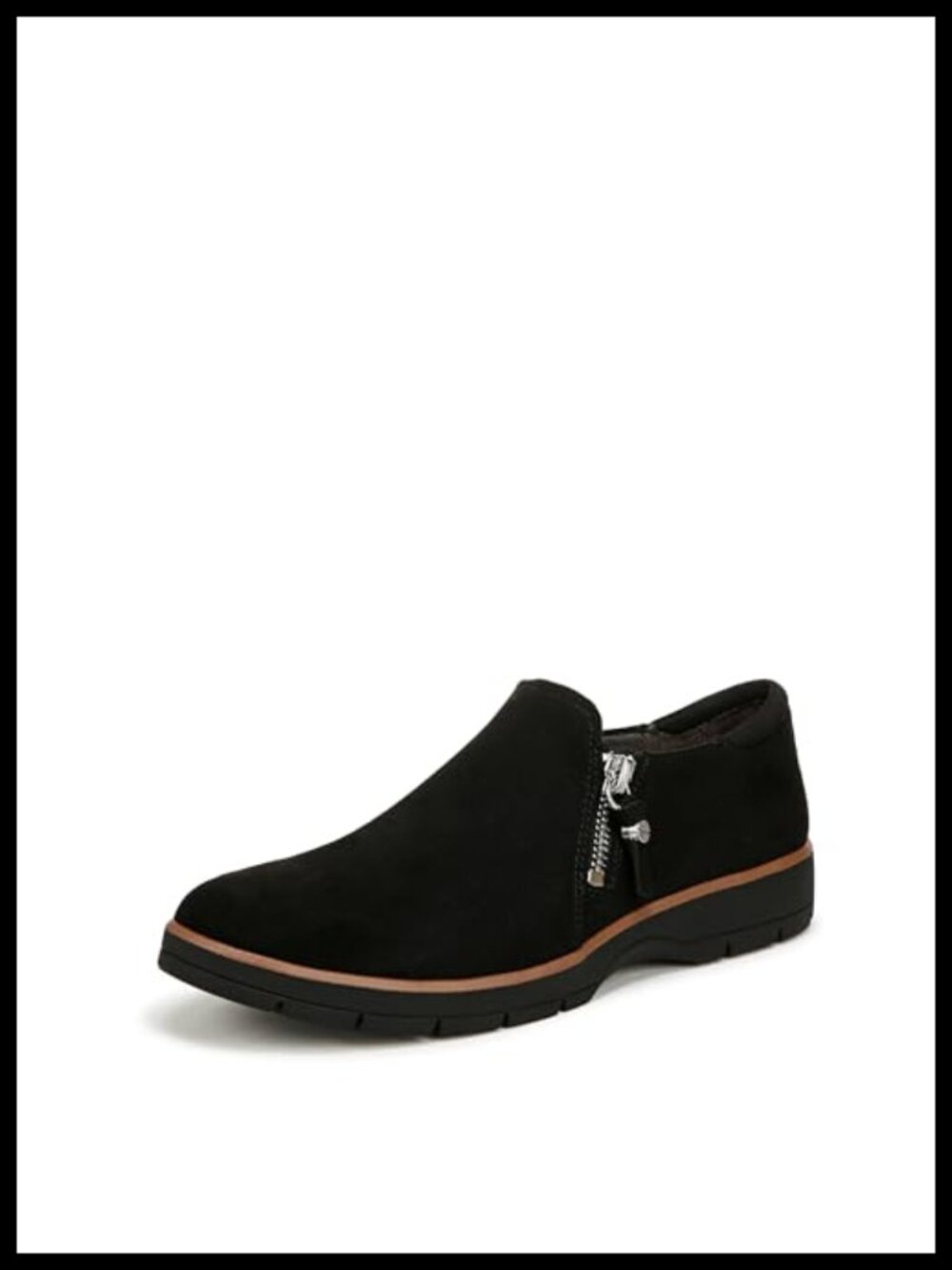 Women's Loafer Slip-On Shoes with Side Zipper, Microfiber/Fabric, Flat Heel,